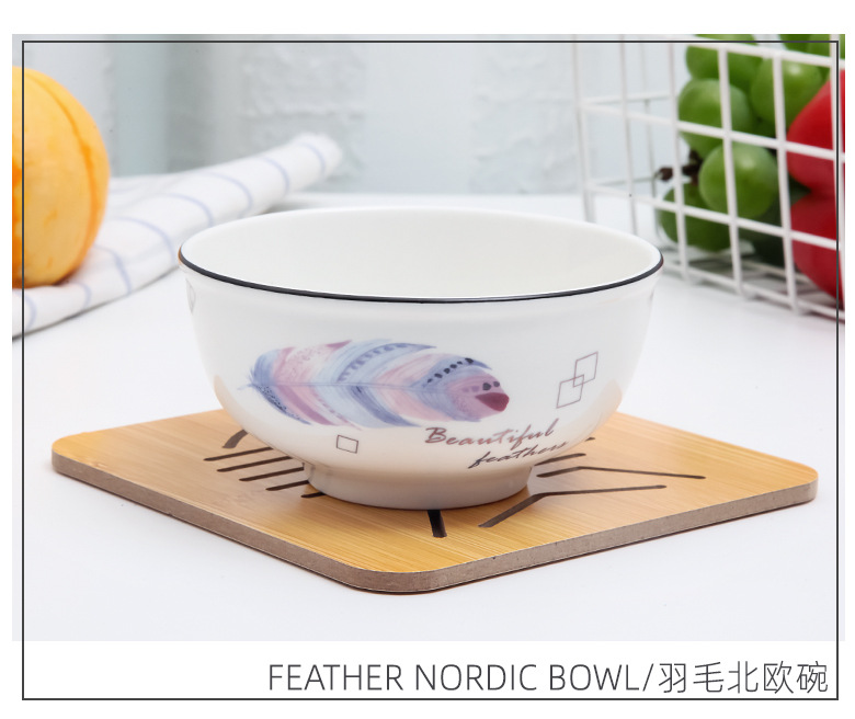 Nordic style green leaf ceramic bowl tied gift bowl rice bowl tableware household business gift bowl can be printed LOGO