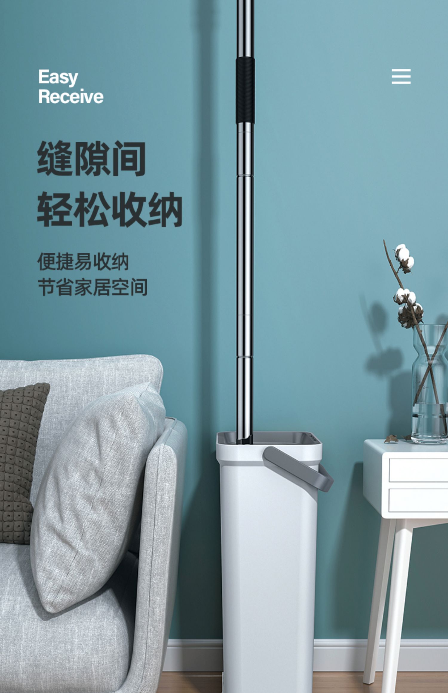 Longao Household Sponge Mop, Hand-Free, Lazy, Squeezing Water Mop, a Mop, Cotton Head, Absorbent, Gadgets Clean Large Size