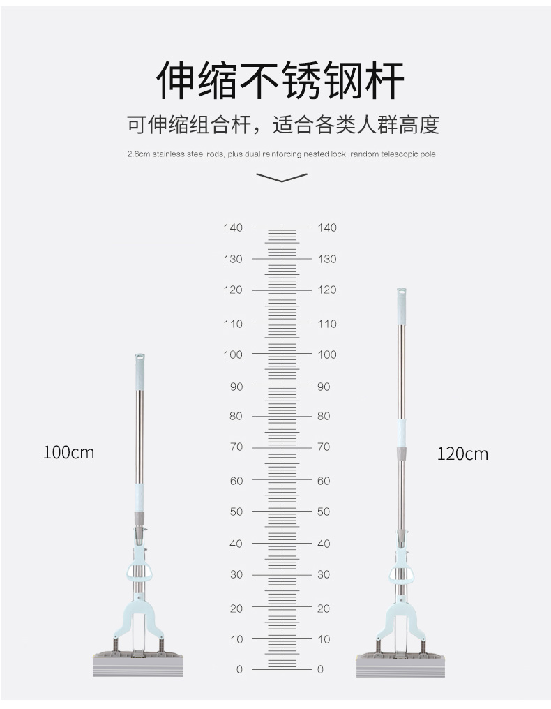 Domestic stainless steel folding cotton mop clean hand wash absorbent retractable sponge floor towing wholesale