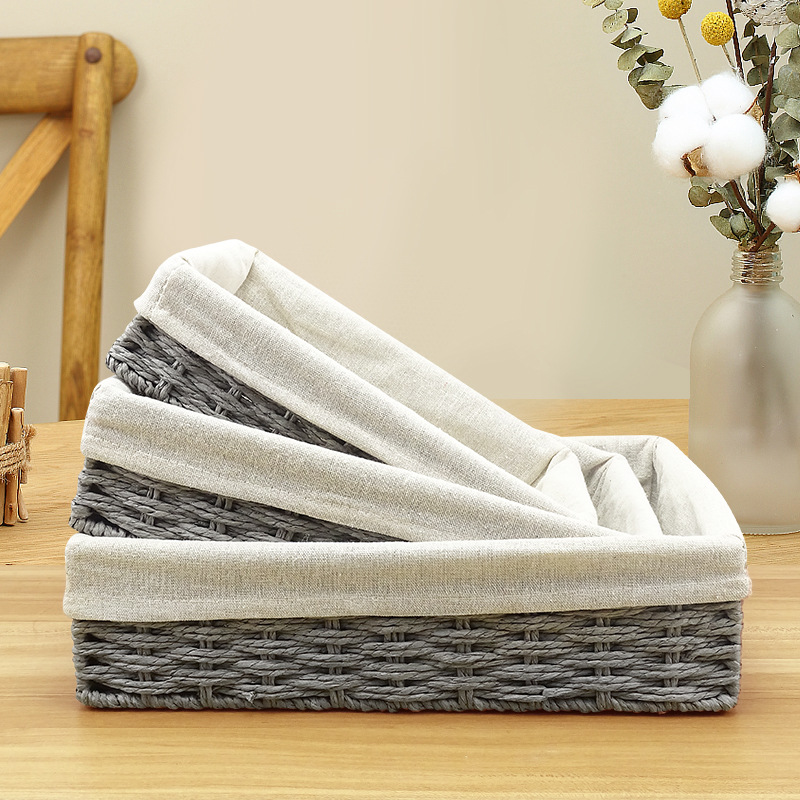 Rattan Storage Paper String Baskets Household Woven Storage Basket Desktop Sundries Organizer Storage Snack Storage Box Sundries Basket