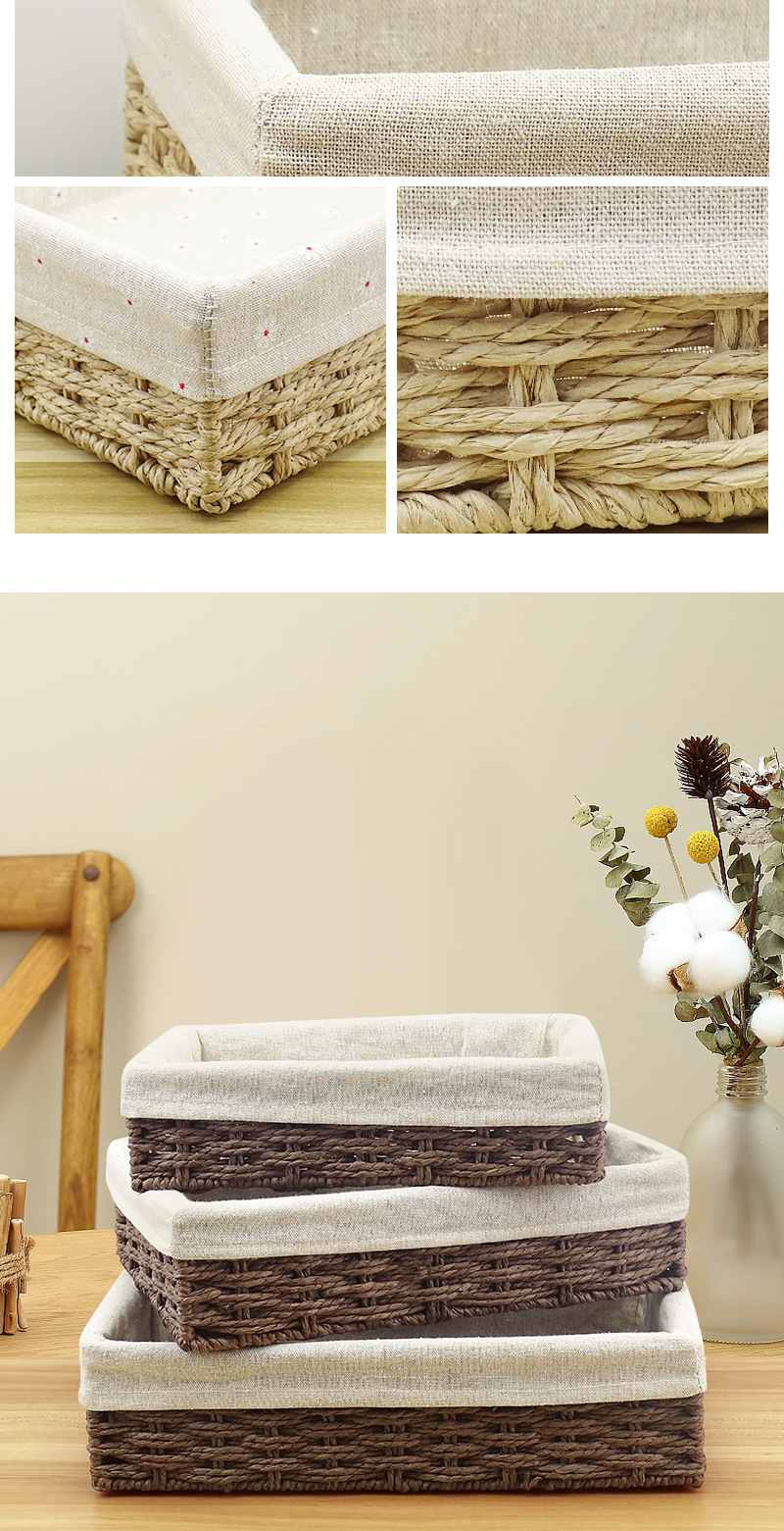 Rattan Storage Paper String Baskets Household Woven Storage Basket Desktop Sundries Organizer Storage Snack Storage Box Sundries Basket