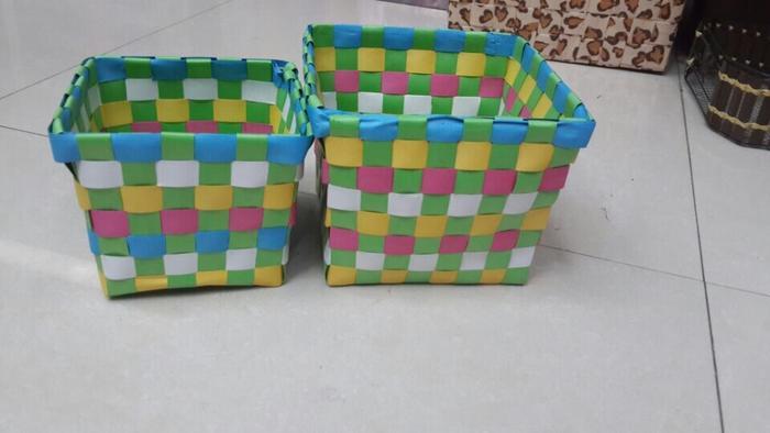 Factory Outlet-style Two Piece Set square color packaging strapping hand-woven storage baskets Factory Outlet-style Two Piece Set square color packaging strapping hand-woven storage baskets