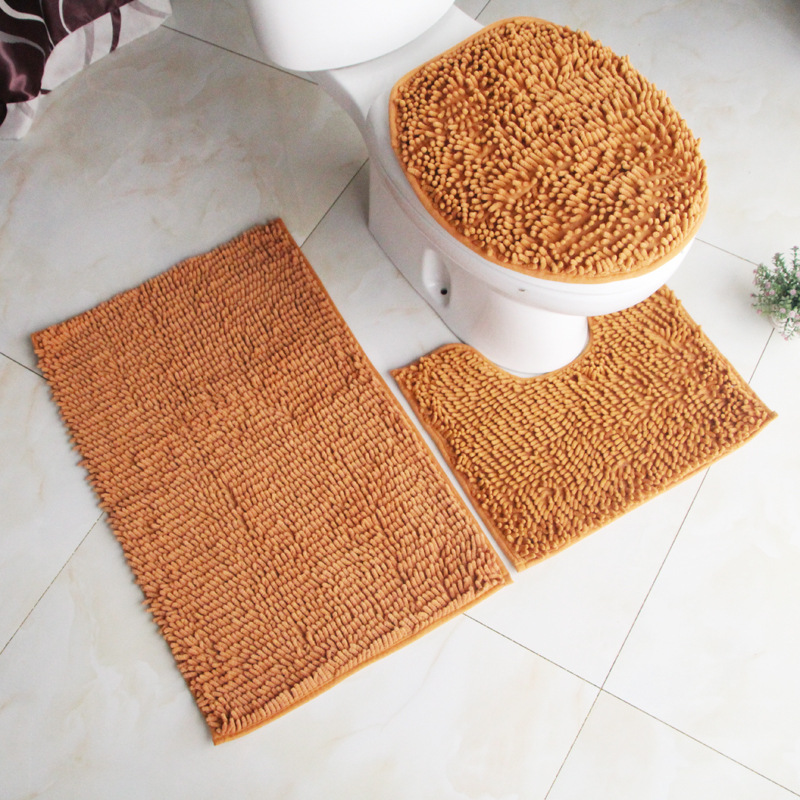 Cross-Border Bathroom Set Chenille Three-Piece Set Toilet Floor Mat Carpet Absorbent PVC Non-Slip Mat