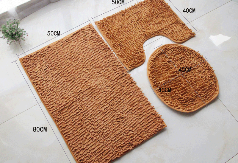 Cross-Border Bathroom Set Chenille Three-Piece Set Toilet Floor Mat Carpet Absorbent PVC Non-Slip Mat