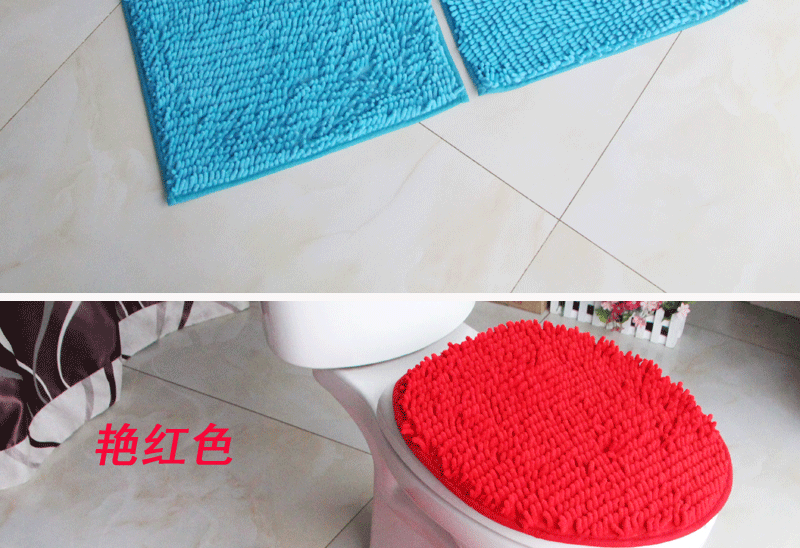 Cross-Border Bathroom Set Chenille Three-Piece Set Toilet Floor Mat Carpet Absorbent PVC Non-Slip Mat