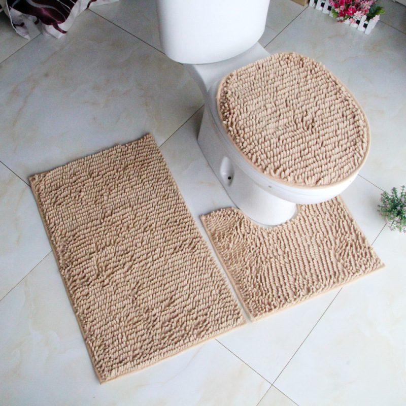 Cross-Border Bathroom Set Chenille Three-Piece Set Toilet Floor Mat Carpet Absorbent PVC Non-Slip Mat