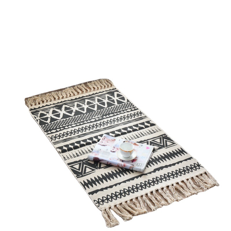 Cross-Border Ins Nordic Carpet Living Room Modern Minimalist Bedroom Bedside Tassel Cotton Braided Floor Mat Machine Washable