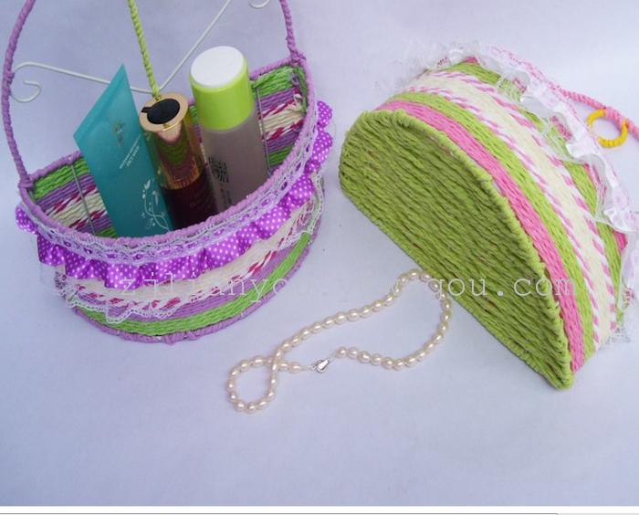 Produced from European environmental protection fashion hot sale lace half-moon shaped storage baskets