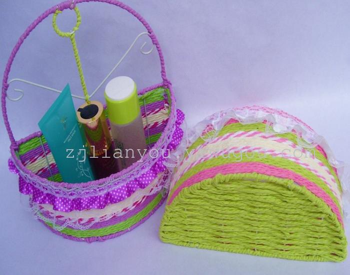 Produced from European environmental protection fashion hot sale lace half-moon shaped storage baskets