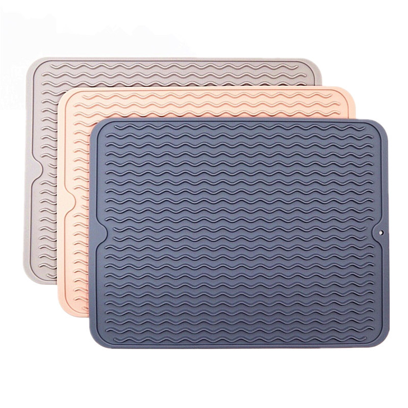 Factory Spot Wave-Shaped Hot 40*30 Large Silicone Draining Pad Multi-Functional Anti-Scald Thermal Pad Placemat