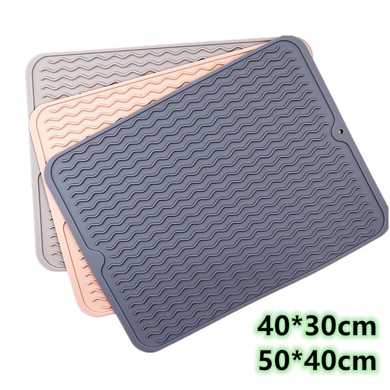 Factory Spot Wave-Shaped Hot 40*30 Large Silicone Draining Pad Multi-Functional Anti-Scald Thermal Pad Placemat