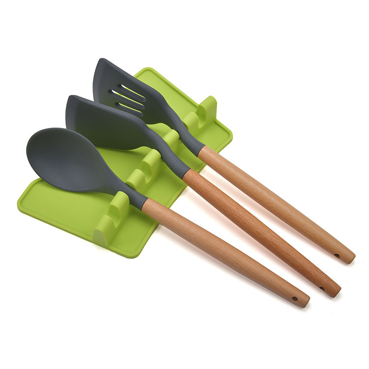 Amazon Silicone Spoon Pad Spoon Holder Spoon Pad Spoon Holder Tableware Storage Silicone Wooden Handle Kitchenware