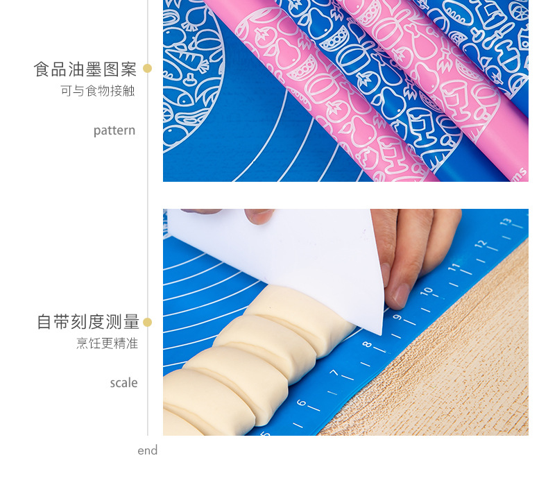Factory Direct Sales Baking Case Silicone Dough Kneading Large and Small Sizes Kneading Dough Rolling Pad Non-Stick High Temperature Resistant with Scale