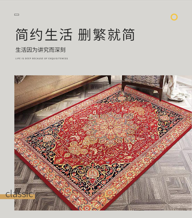 Turkish Living Room Carpet Bedroom Persian American Country Retro Floor Mat Table Carpet Non-Slip Bedside Blanket Wholesale