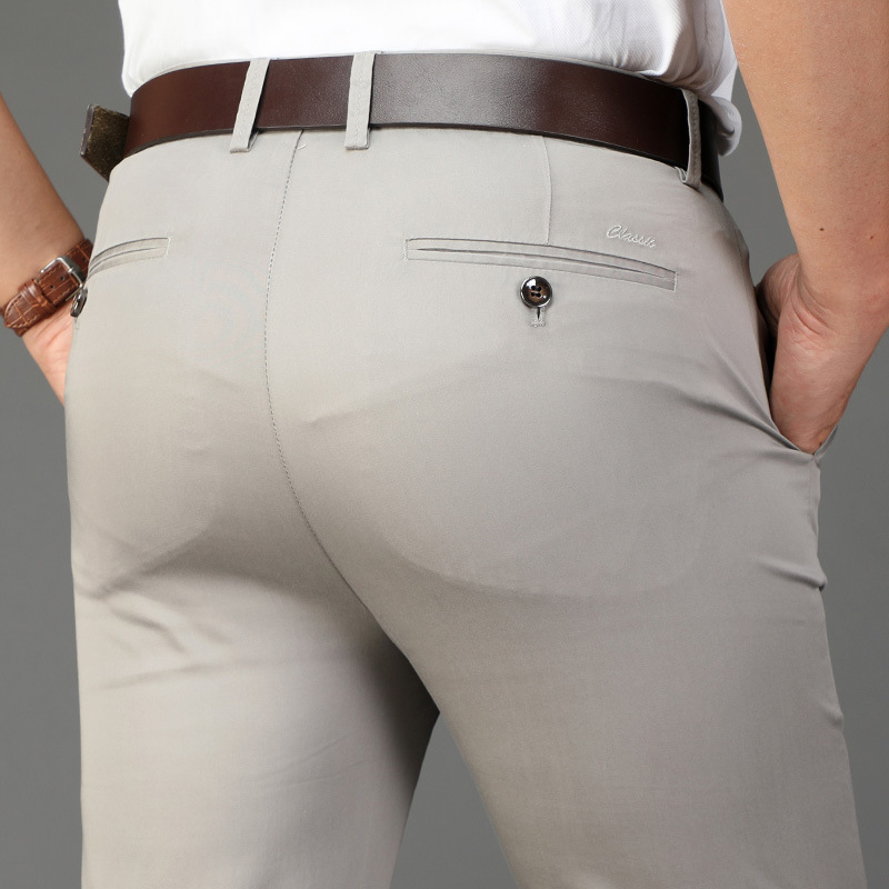 2021 Spring and Summer Thin Smooth Non-Stick Gray Tencel Fabric Middle-Aged and Elderly Men&#039;s High Waist Loose Straight Casual Pants Men