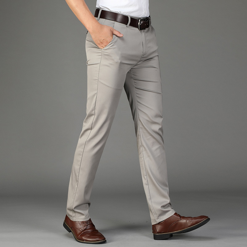 2021 Spring and Summer Thin Smooth Non-Stick Gray Tencel Fabric Middle-Aged and Elderly Men&#039;s High Waist Loose Straight Casual Pants Men
