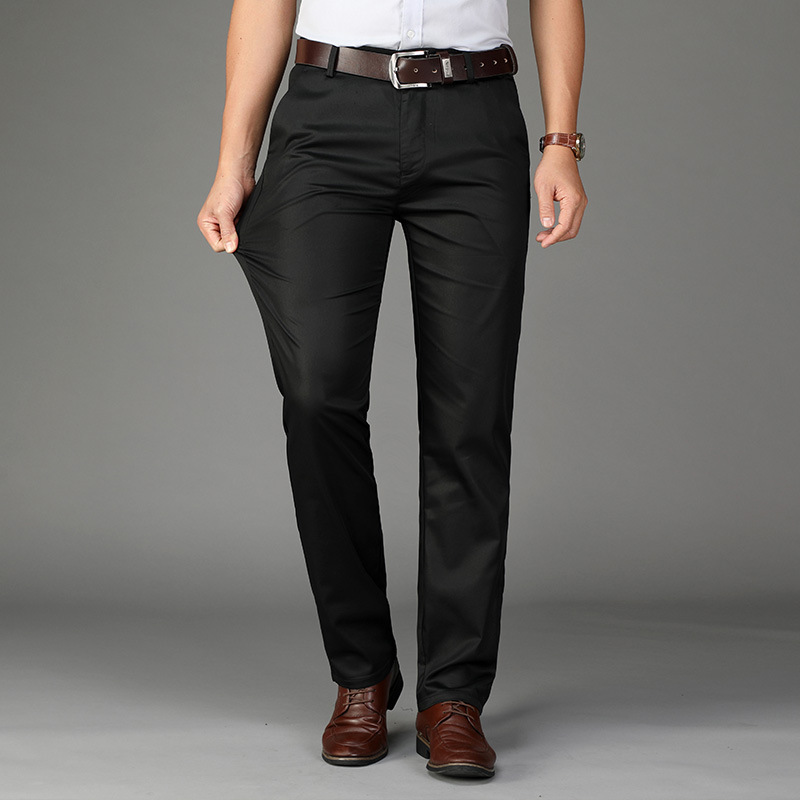 2021 Spring and Summer Thin Smooth Non-Stick Gray Tencel Fabric Middle-Aged and Elderly Men&#039;s High Waist Loose Straight Casual Pants Men