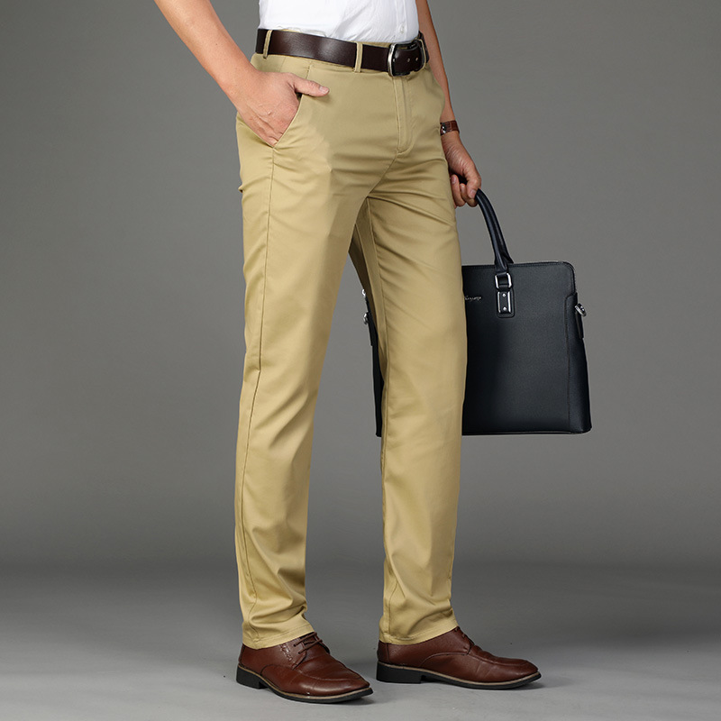 2021 Spring and Summer Thin Smooth Non-Stick Gray Tencel Fabric Middle-Aged and Elderly Men&#039;s High Waist Loose Straight Casual Pants Men
