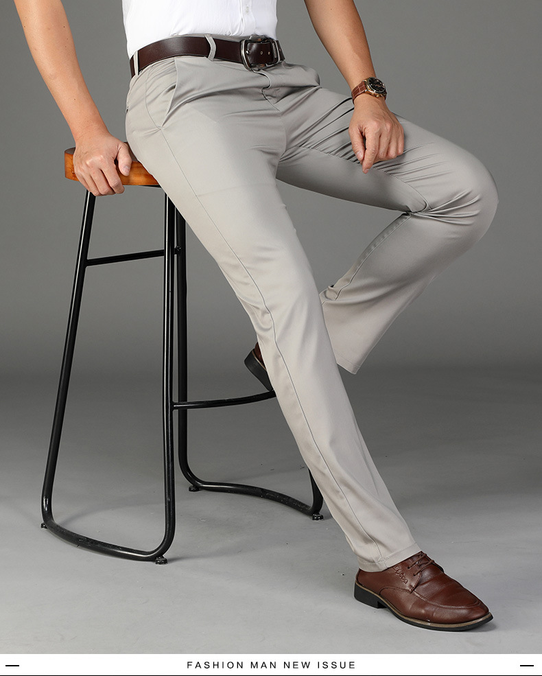 2021 Spring and Summer Thin Smooth Non-Stick Gray Tencel Fabric Middle-Aged and Elderly Men's High Waist Loose Straight Casual Pants Men 2021 Spring and Summer Thin Smooth Non-Stick Gray Tencel Fabric Middle-Aged and Elderly Men's High Waist Loose Straight Casual Pants Men