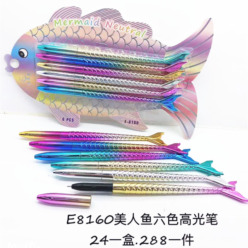 Korean-Style Creative Laser Cool Crayon Mermaid Highlight Stick 6-Color Fish Powder Crayon Fluorescent Pen Flash Pen Award Korean-Style Creative Laser Cool Crayon Mermaid Highlight Stick 6-Color Fish Powder Crayon Fluorescent Pen Flash Pen Award