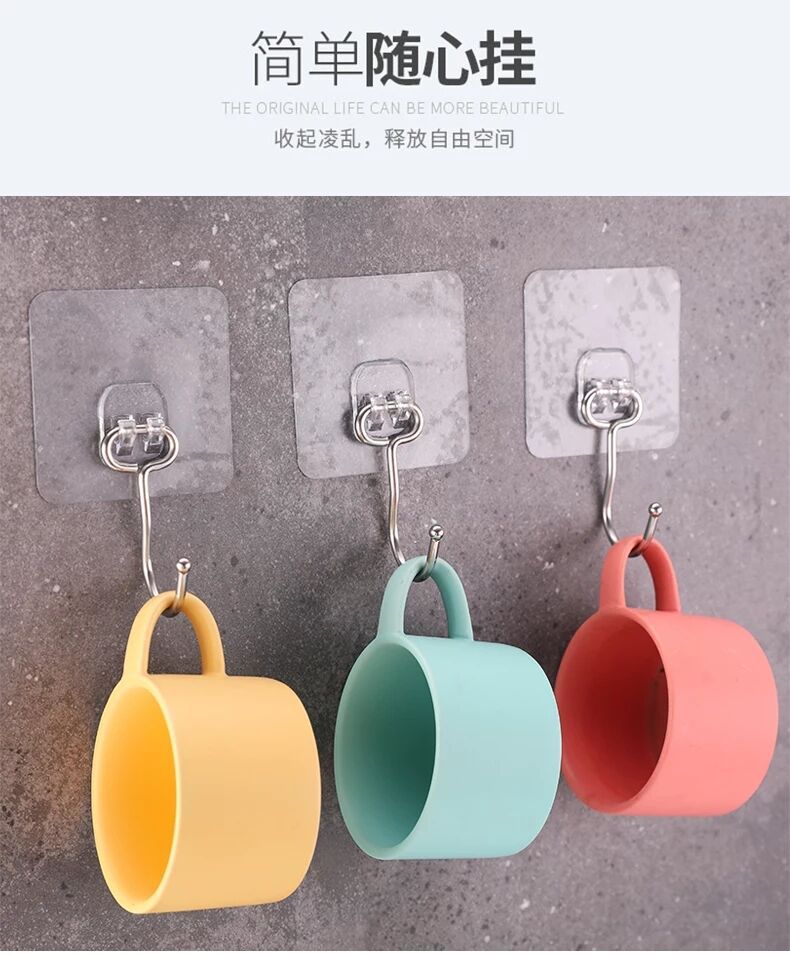 Factory direct brushed stainless steel big hook magic traceless stick hook strong nail - free creative large towel hook Factory direct brushed stainless steel big hook magic traceless stick hook strong nail - free creative large towel hook