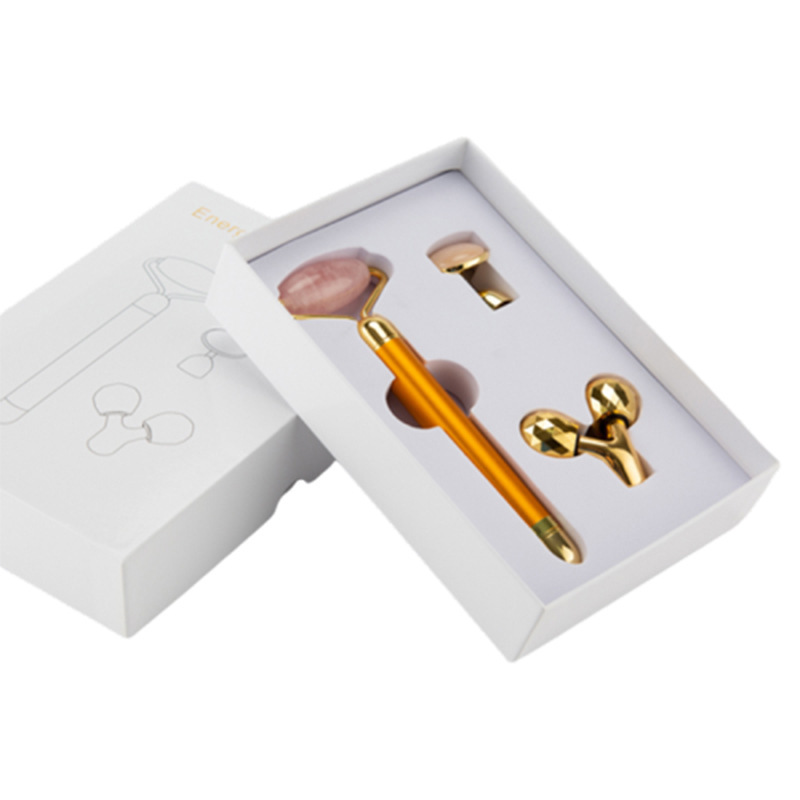 New ThreeinOne Natural Jade Pink Crystal Roller Facial Jade Massage Instrument Electric Massage Stick