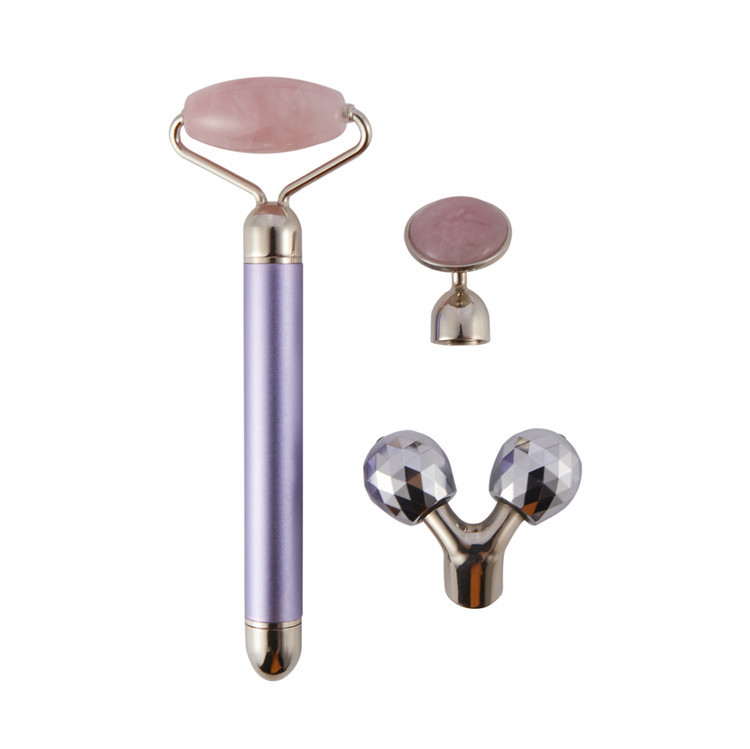 New ThreeinOne Natural Jade Pink Crystal Roller Facial Jade Massage Instrument Electric Massage Stick