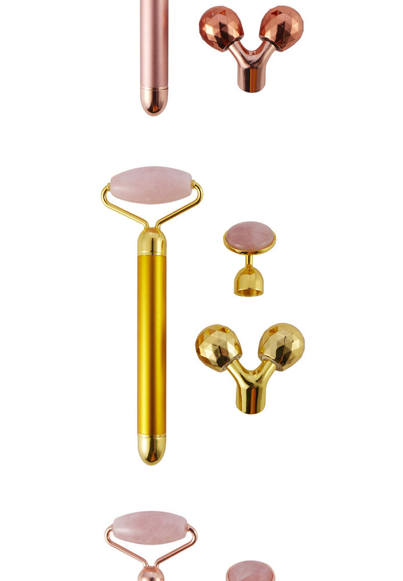 New ThreeinOne Natural Jade Pink Crystal Roller Facial Jade Massage Instrument Electric Massage Stick
