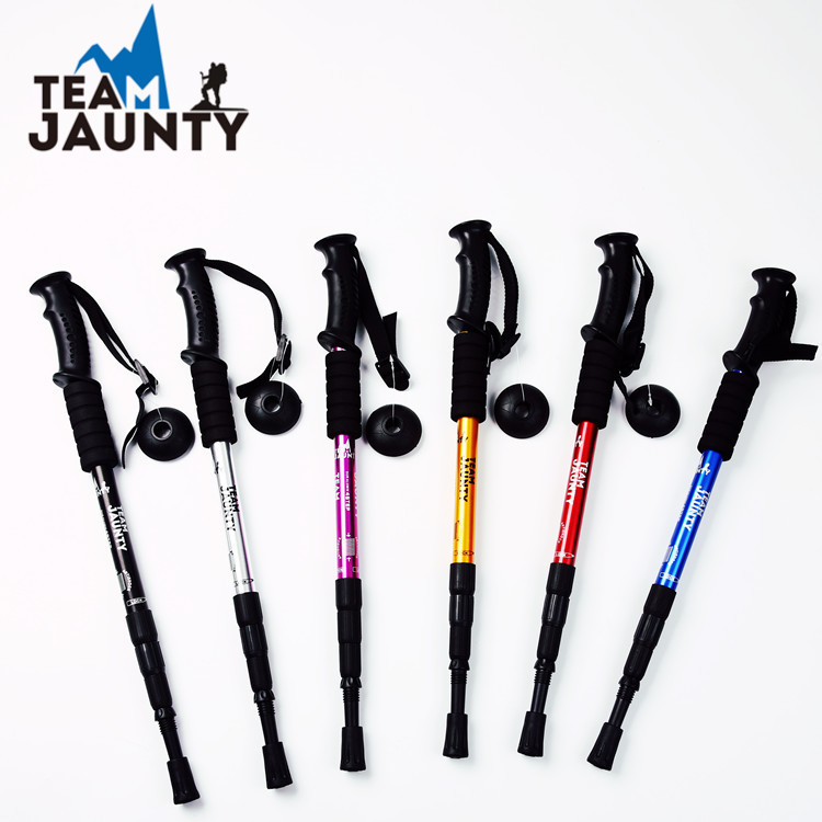 Outdoor Travel 6061 Four Straight Handle Alpenstock High Strength Hiking Climbing Cane Walking Stick for the Elderly Spo