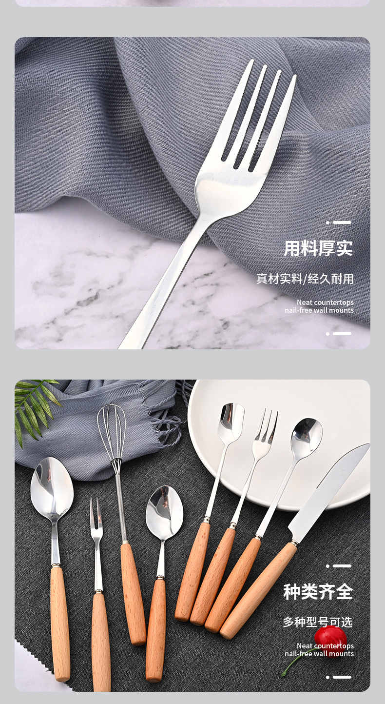 Japanese Style Stainless Steel Tableware with Wooden Handle Beech Handle Knife Fork Spoon Gift Tableware Spoon Fruit Fork Table Knife