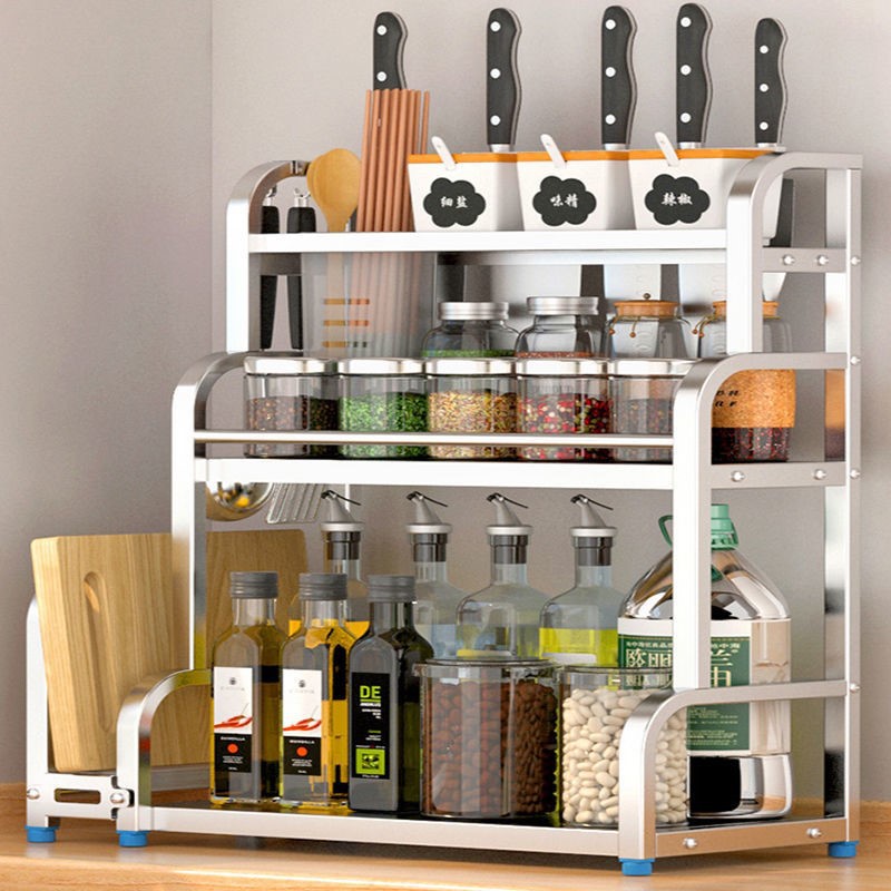 Kitchen Stainless Steel Storage Rack Seasoning Knife Rack Table Chopsticks Oil Salt Sauce Vinegar Seasoning Rack Multifunctional Storage Rack
