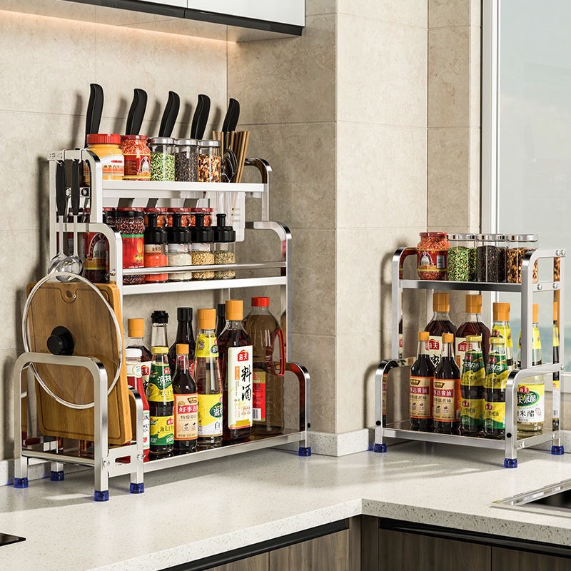 Kitchen Stainless Steel Storage Rack Seasoning Knife Rack Table Chopsticks Oil Salt Sauce Vinegar Seasoning Rack Multifunctional Storage Rack