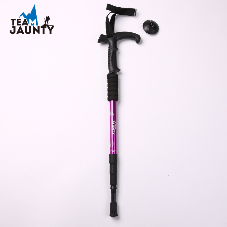 Spot Goods 6061 High-Strength Aluminum Alloy Curved Handle Alpenstock Climbing Hiking Walking Stick for the Elderly Outd