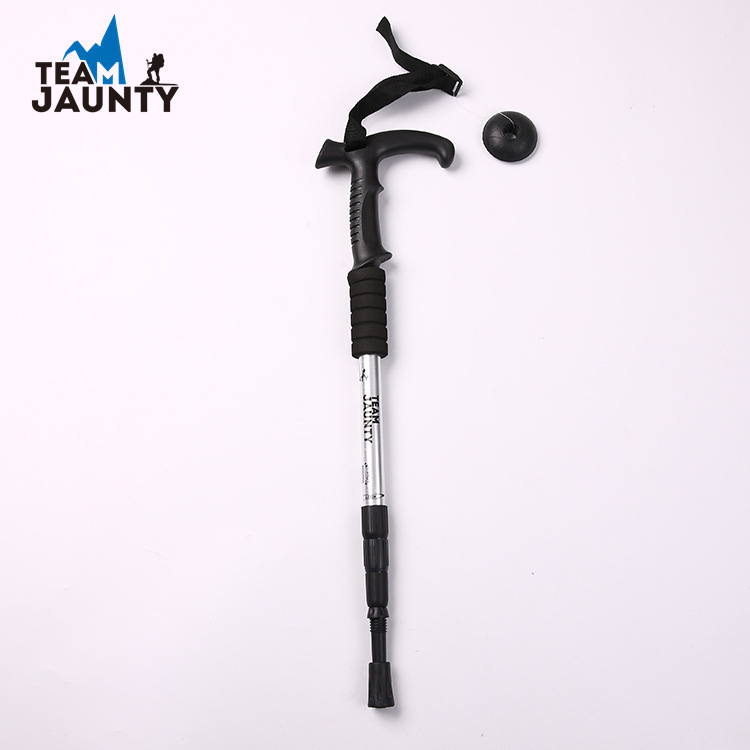 Spot Goods 6061 High-Strength Aluminum Alloy Curved Handle Alpenstock Climbing Hiking Walking Stick for the Elderly Outd