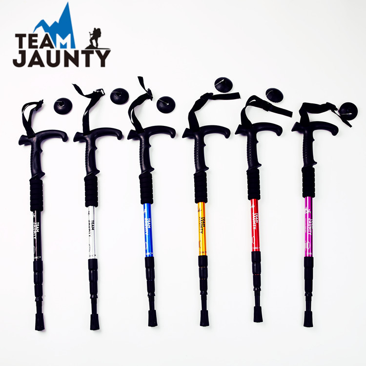 Spot Goods 6061 High-Strength Aluminum Alloy Curved Handle Alpenstock Climbing Hiking Walking Stick for the Elderly Outd