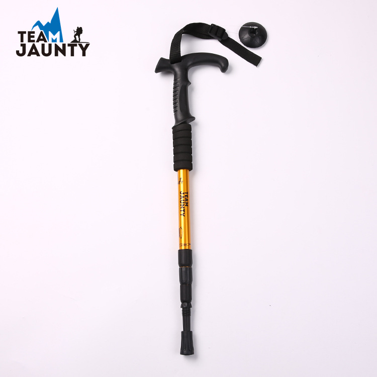 Spot Goods 6061 High-Strength Aluminum Alloy Curved Handle Alpenstock Climbing Hiking Walking Stick for the Elderly Outd