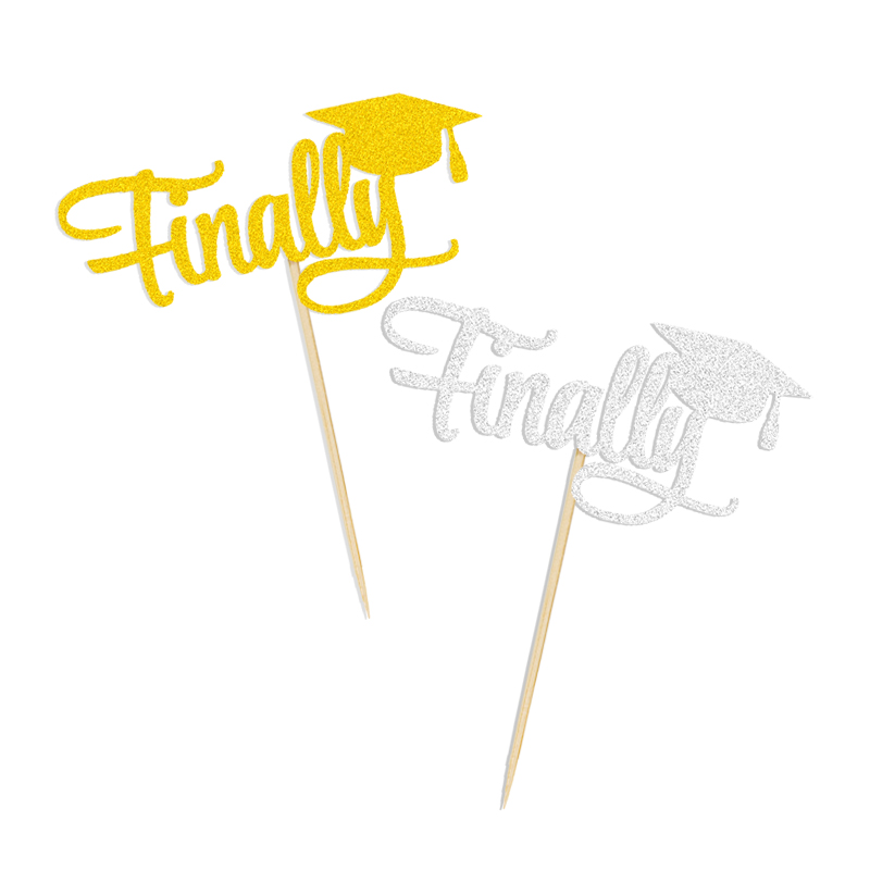 Graduation Party Dining-Table Decoration Silver Gold Finally Doctorial Hat Inserts Cake Inserting Card Inserts