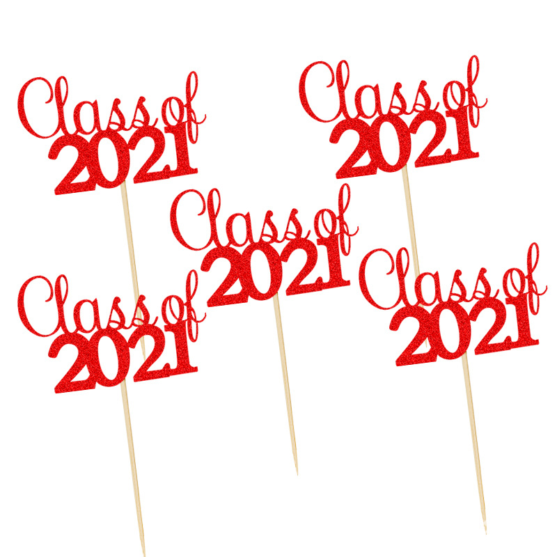Graduation Party Dining-Table Decoration Gold Silver Blue Red Class of 2021 Cake Inserting Card Graduation Party Dining-Table Decoration Gold Silver Blue Red Class of 2021 Cake Inserting Card