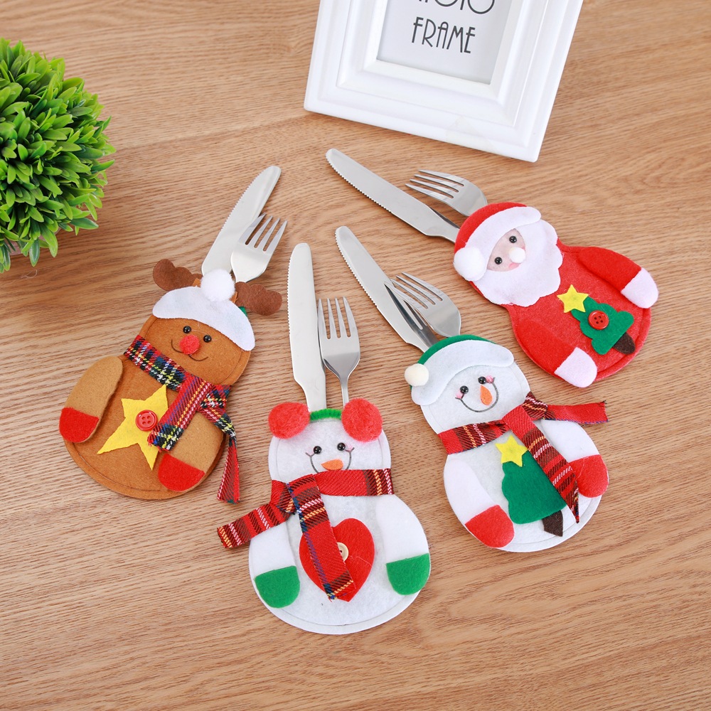 Christmas Decoration Ice Man Knife and Fork Bag Creative Home Table Tableware Set Christmas Snowman Knife and Fork Set