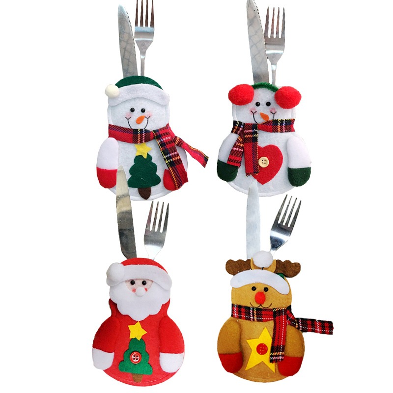 Christmas Decoration Ice Man Knife and Fork Bag Creative Home Table Tableware Set Christmas Snowman Knife and Fork Set