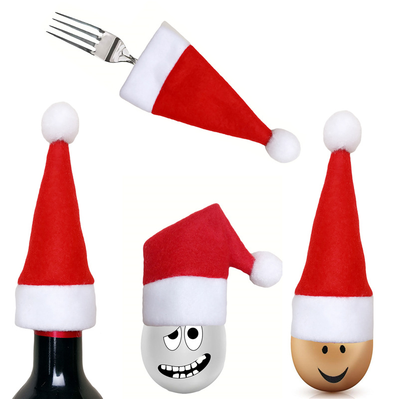 Christmas Hot Sale Christmas Dining-Table Decoration Small Christmas Hat Christmas Knife and Fork Set Bottle Cover
