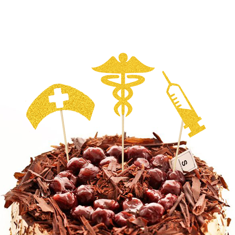 Nurse Festival Party Decoration Dining Table Decorations Nurse Hat Stethoscope Syringe Cake Inserting Card