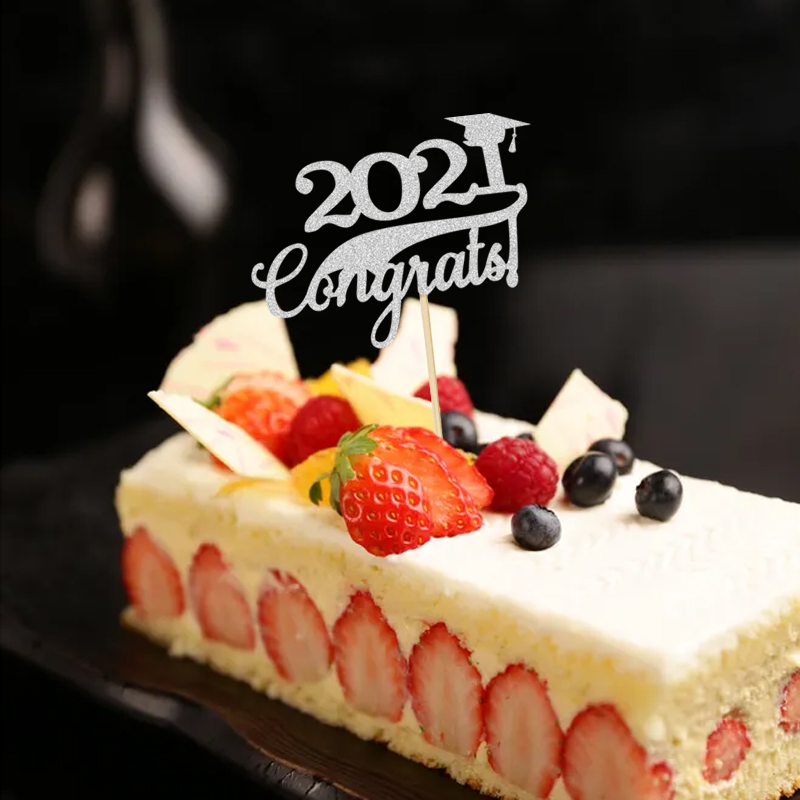 Graduation Party Dining-Table Decoration Gold Silver Blue Red 2021congrats! Cake inserting card