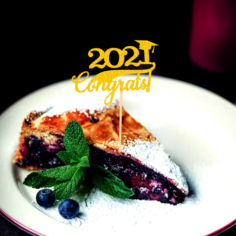 Graduation Party Dining-Table Decoration Gold Silver Blue Red 2021congrats! Cake inserting card
