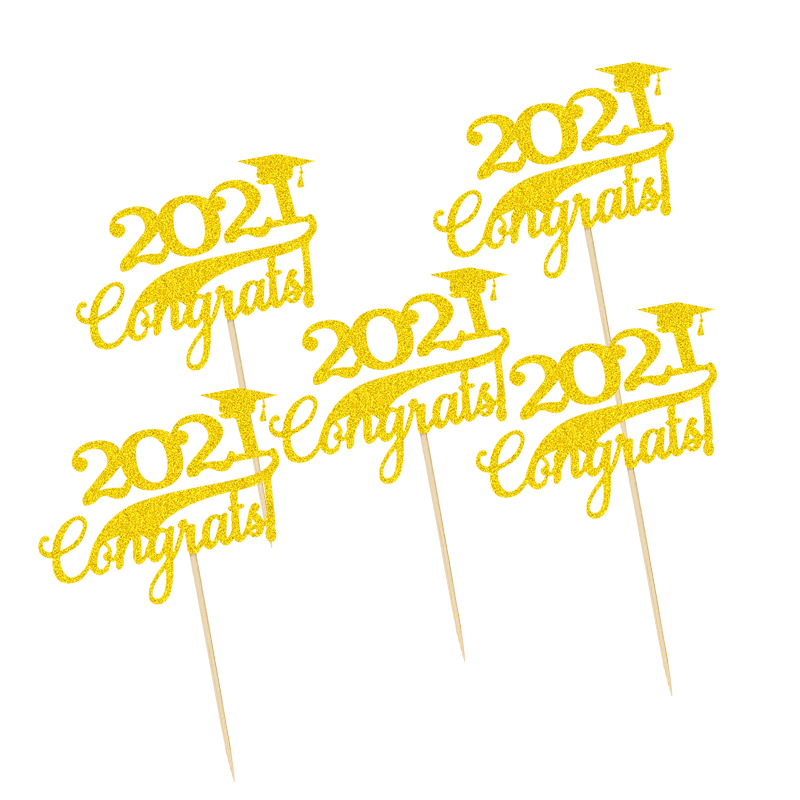 Graduation Party Dining-Table Decoration Gold Silver Blue Red 2021congrats! Cake inserting card