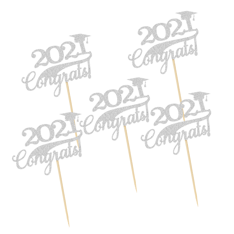 Graduation Party Dining-Table Decoration Gold Silver Blue Red 2021congrats! Cake inserting card