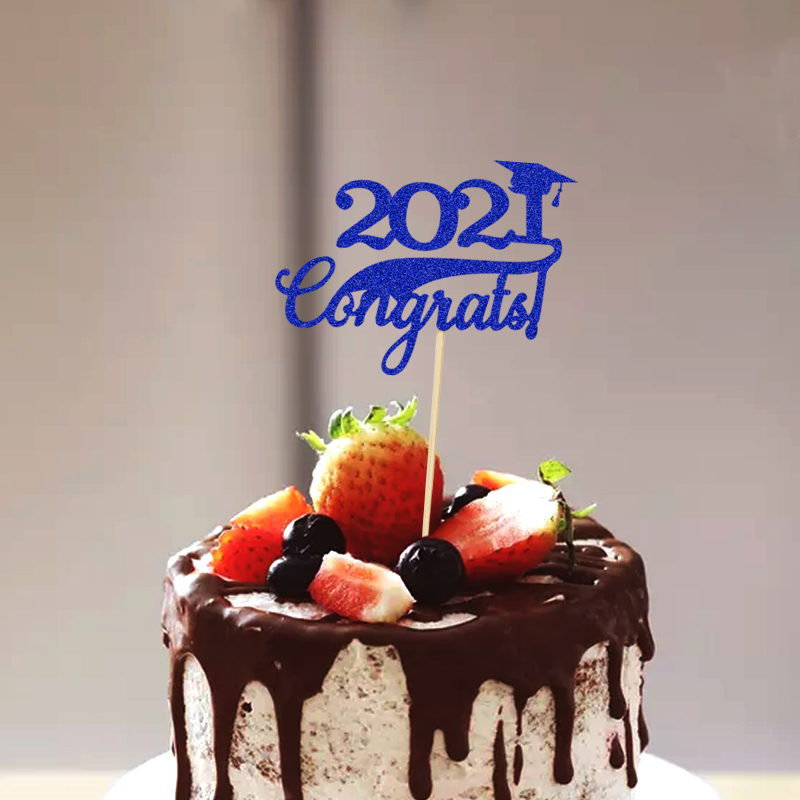 Graduation Party Dining-Table Decoration Gold Silver Blue Red 2021congrats! Cake inserting card
