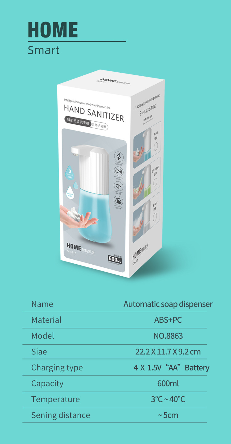 Cross-Border Automatic Foam Hand Washing Machine Hand Disinfection Dispenser Household Sink Intelligent Inductive Soap Dispenser Cross-Border Automatic Foam Hand Washing Machine Hand Disinfection Dispenser Household Sink Intelligent Inductive Soap Dispenser