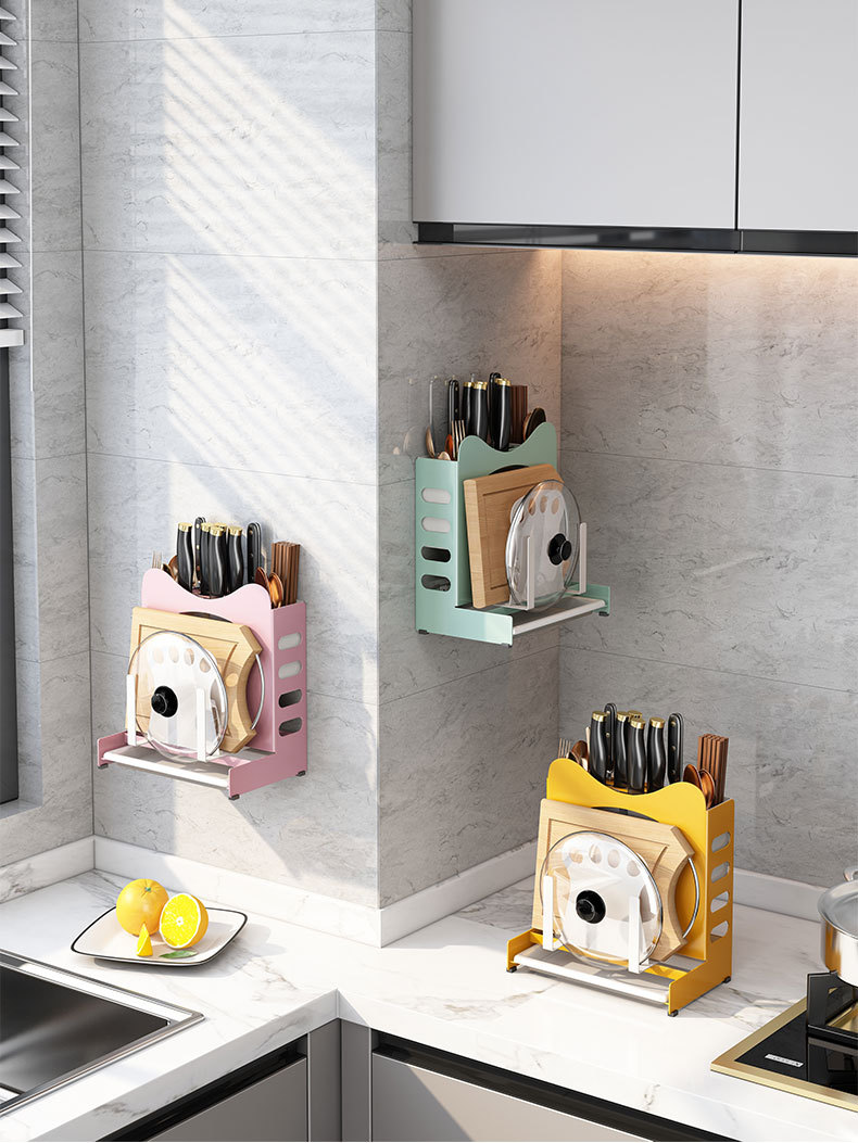Kitchen Knife Storage Rack Pot Cover Rack Cutting Board Chopsticks Box Integrated Multifunctional Storage Rack Wall-Mounted Table Top Dual-Purpose Kitchen Knife Storage Rack Pot Cover Rack Cutting Board Chopsticks Box Integrated Multifunctional Storage Rack Wall-Mounted Table Top Dual-Purpose