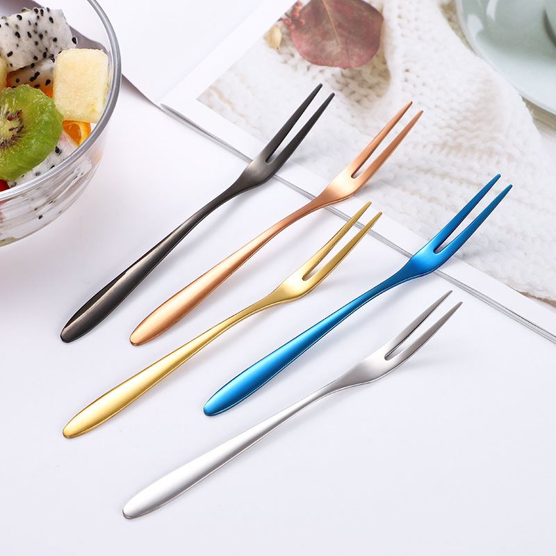 304 Stainless Steel Fruit Fork Western Dessert Stick Salad Fork Creative Two Teeth Cake Fork Hotel Supplies Tableware